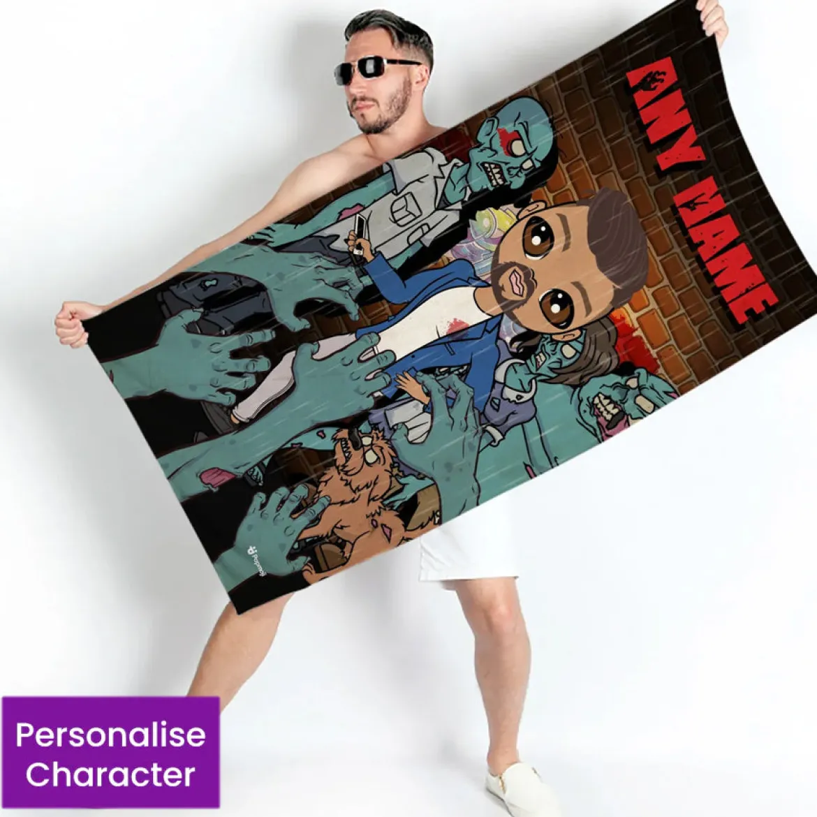 ClaireaBella Mens Personalised Beach Towel - Zombie
