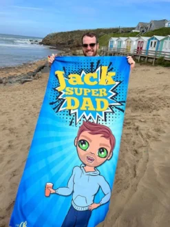 ClaireaBella Mens Personalised Beach Towel - Super Dad