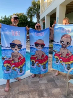 ClaireaBella Mens Personalised Beach Towel - Pool Party