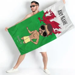 ClaireaBella Mens Personalised Beach Towel - Welsh Flag