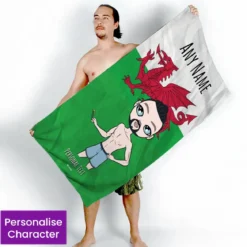 ClaireaBella Mens Personalised Beach Towel - Welsh Flag