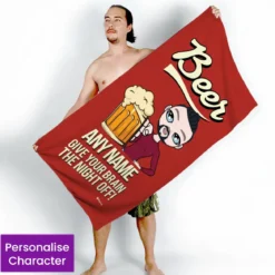 ClaireaBella Mens Personalised Beach Towel - Beer Brain