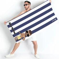 ClaireaBella Mens Personalised Beach Towel - Navy Stripe
