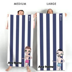 ClaireaBella Mens Personalised Beach Towel - Navy Stripe