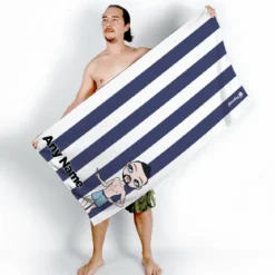 ClaireaBella Mens Personalised Beach Towel - Navy Stripe