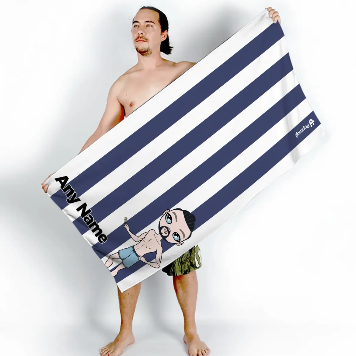 ClaireaBella Mens Personalised Beach Towel - Navy Stripe