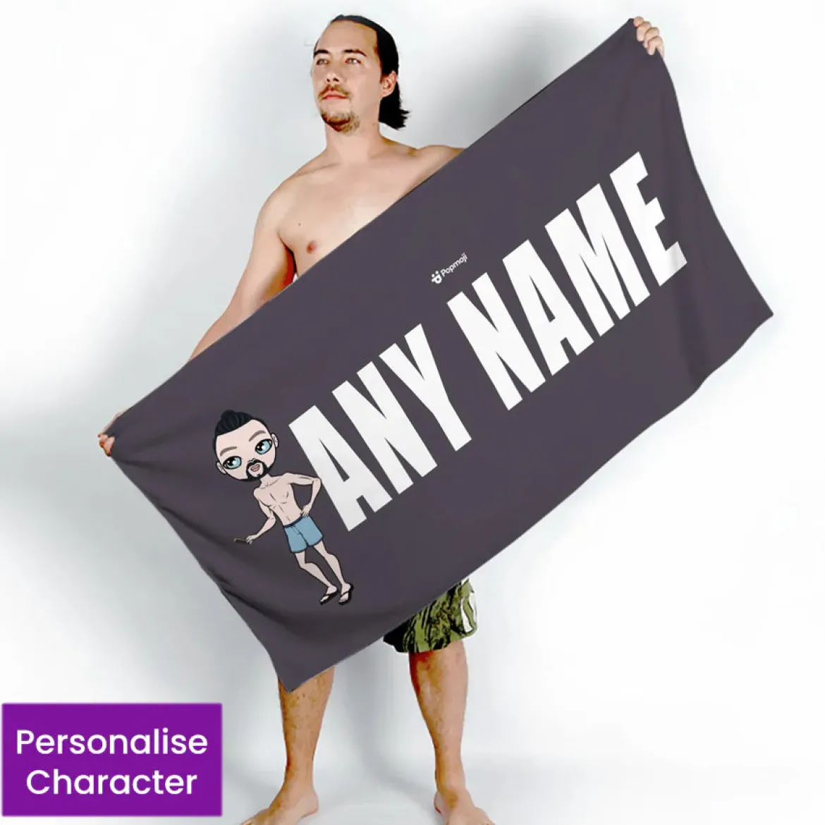 ClaireaBella Mens Personalised Beach Towel - Grey Bold Name