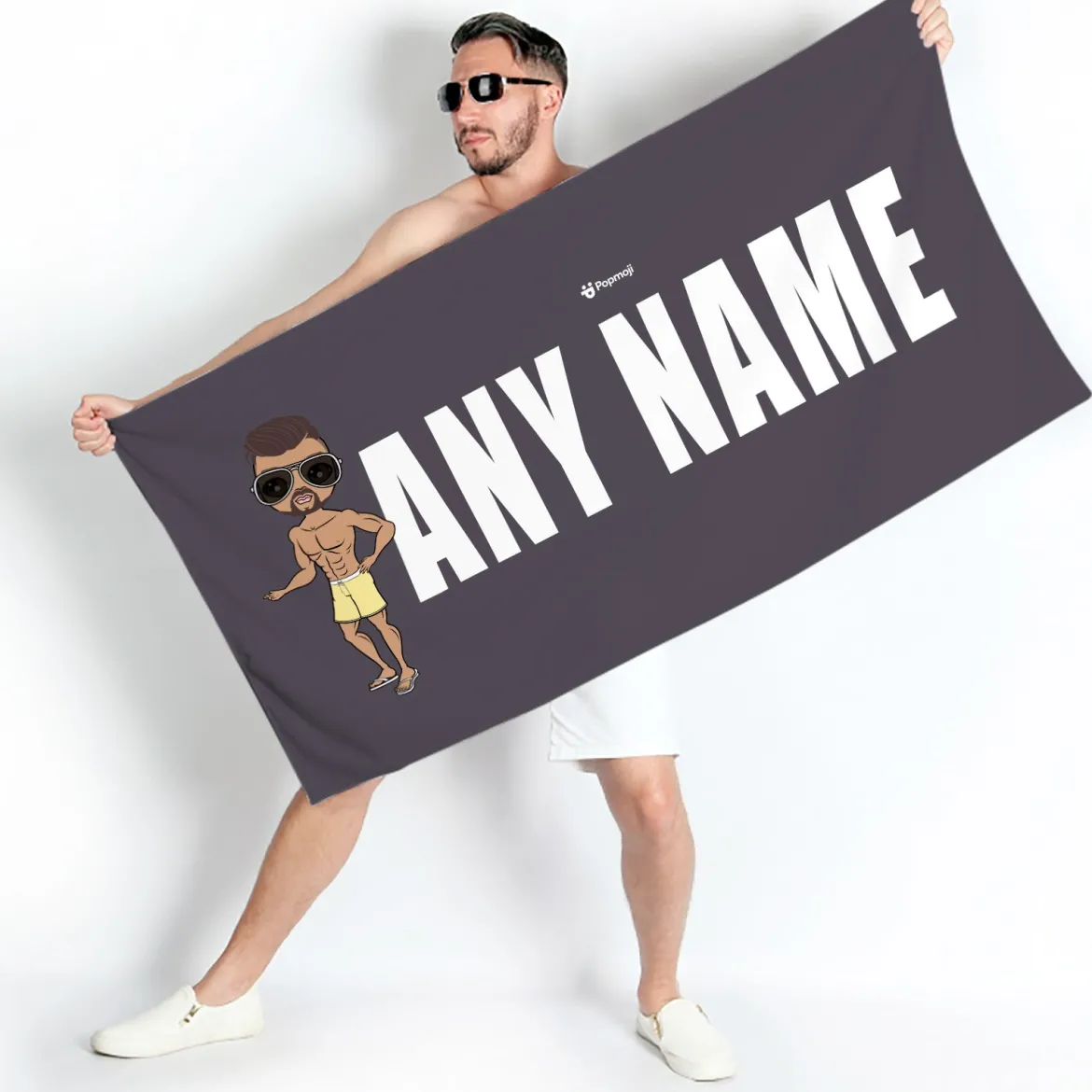 ClaireaBella Mens Personalised Beach Towel - Grey Bold Name