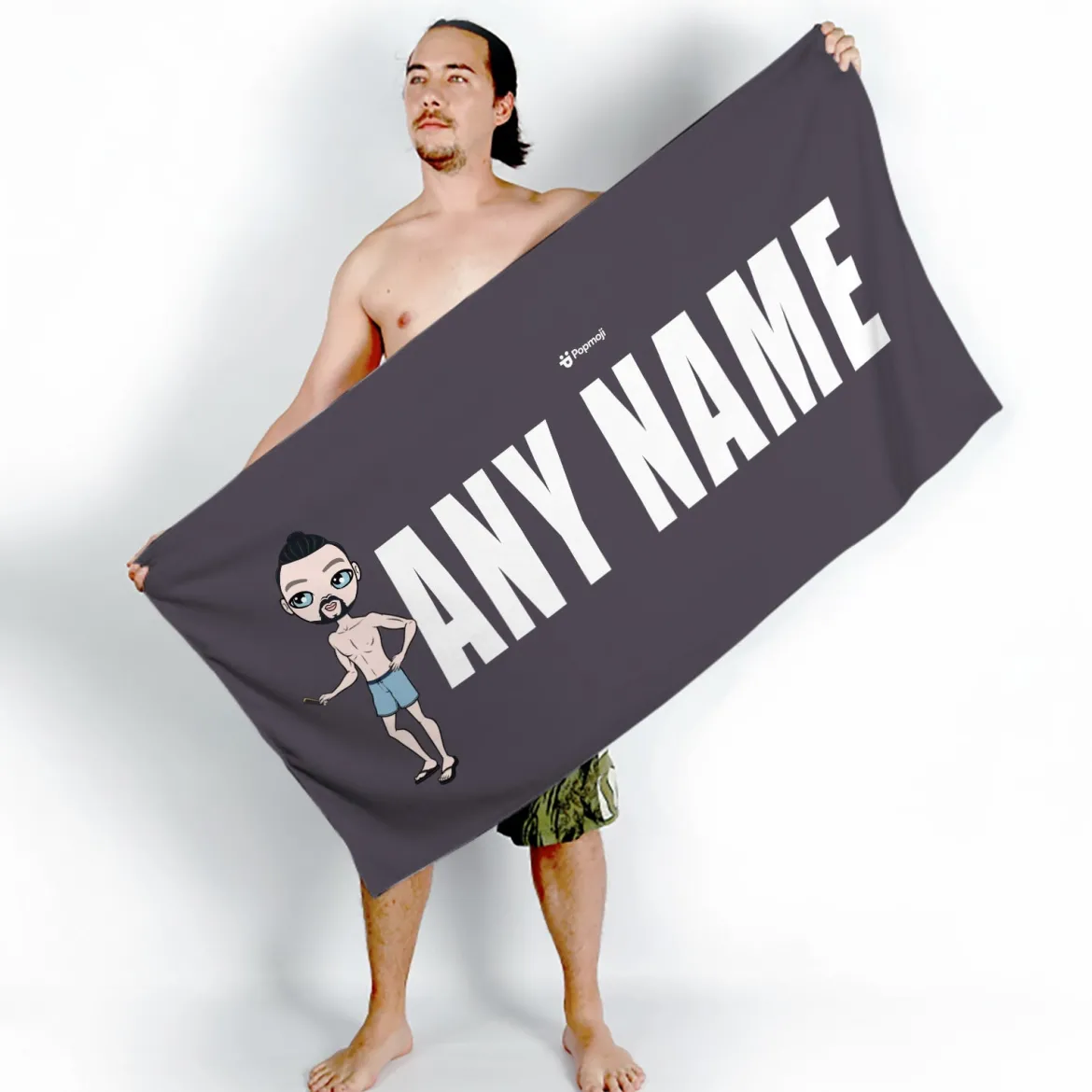 ClaireaBella Mens Personalised Beach Towel - Grey Bold Name