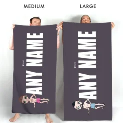 ClaireaBella Mens Personalised Beach Towel - Grey Bold Name
