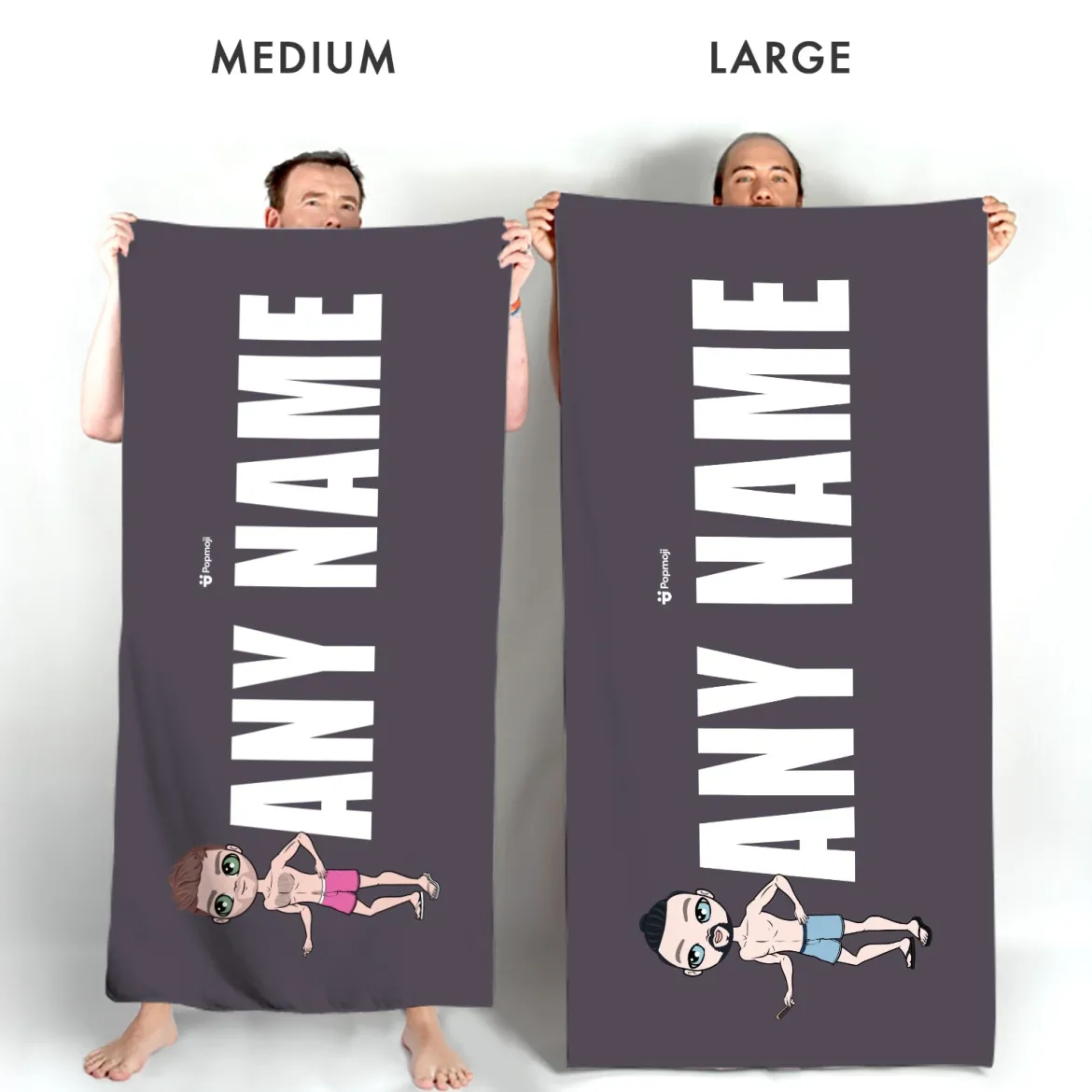 ClaireaBella Mens Personalised Beach Towel - Grey Bold Name