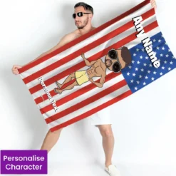 ClaireaBella Mens Personalised Beach Towel - American Flag