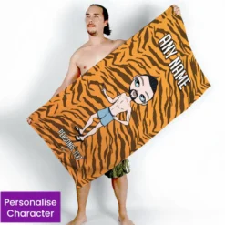 ClaireaBella Mens Personalised Beach Towel - Tiger Print