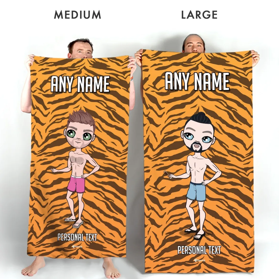 ClaireaBella Mens Personalised Beach Towel - Tiger Print