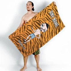ClaireaBella Mens Personalised Beach Towel - Tiger Print