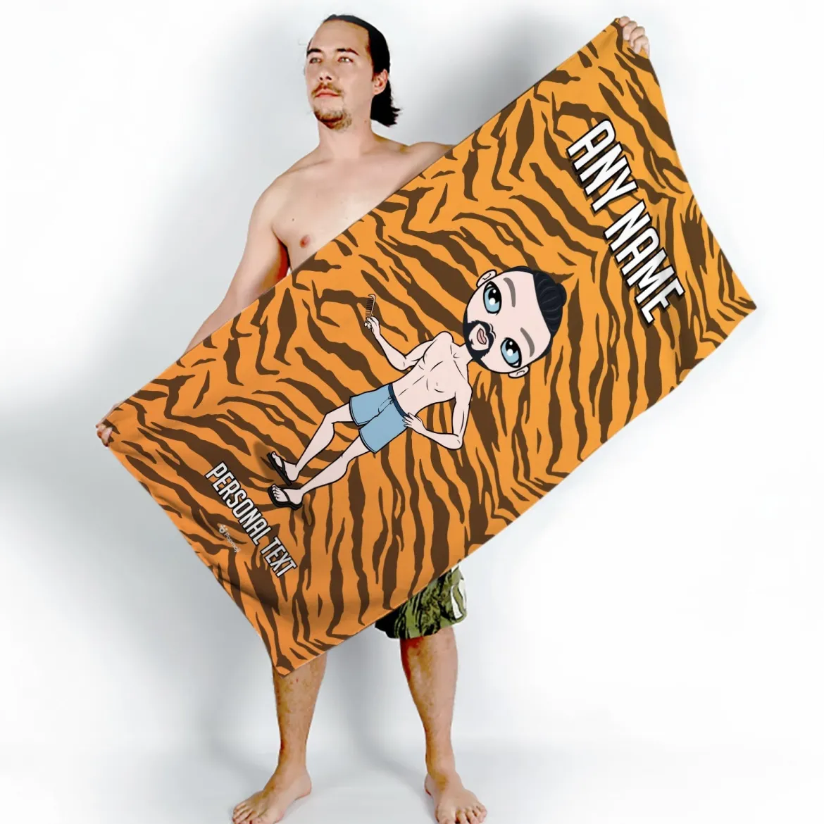 ClaireaBella Mens Personalised Beach Towel - Tiger Print