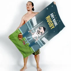 ClaireaBella Mens Personalised Beach Towel - Rugby