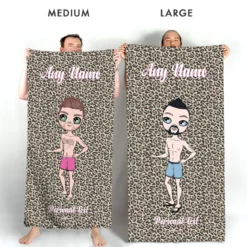 ClaireaBella Mens Personalised Beach Towel - Leopard Print