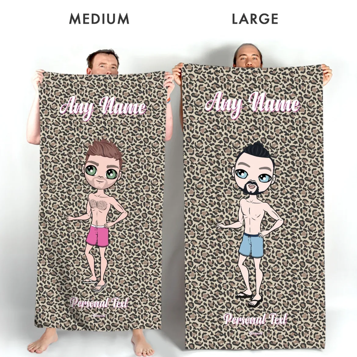 ClaireaBella Mens Personalised Beach Towel - Leopard Print