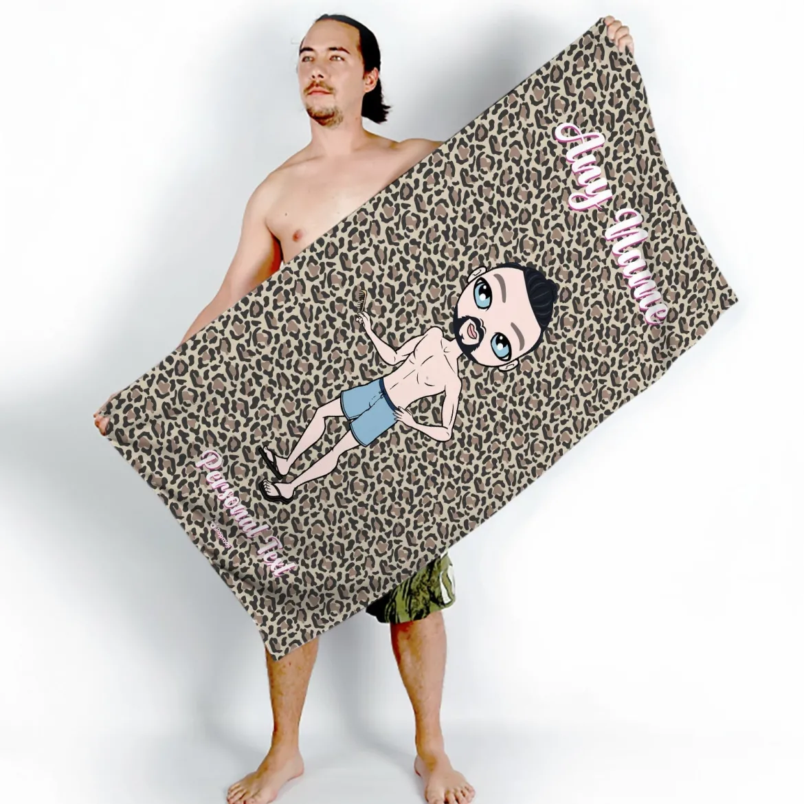 ClaireaBella Mens Personalised Beach Towel - Leopard Print