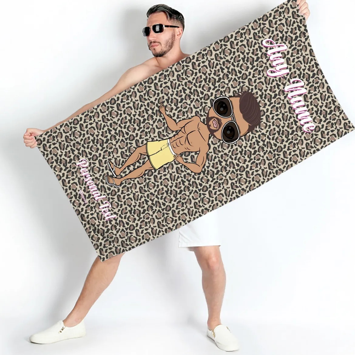 ClaireaBella Mens Personalised Beach Towel - Leopard Print
