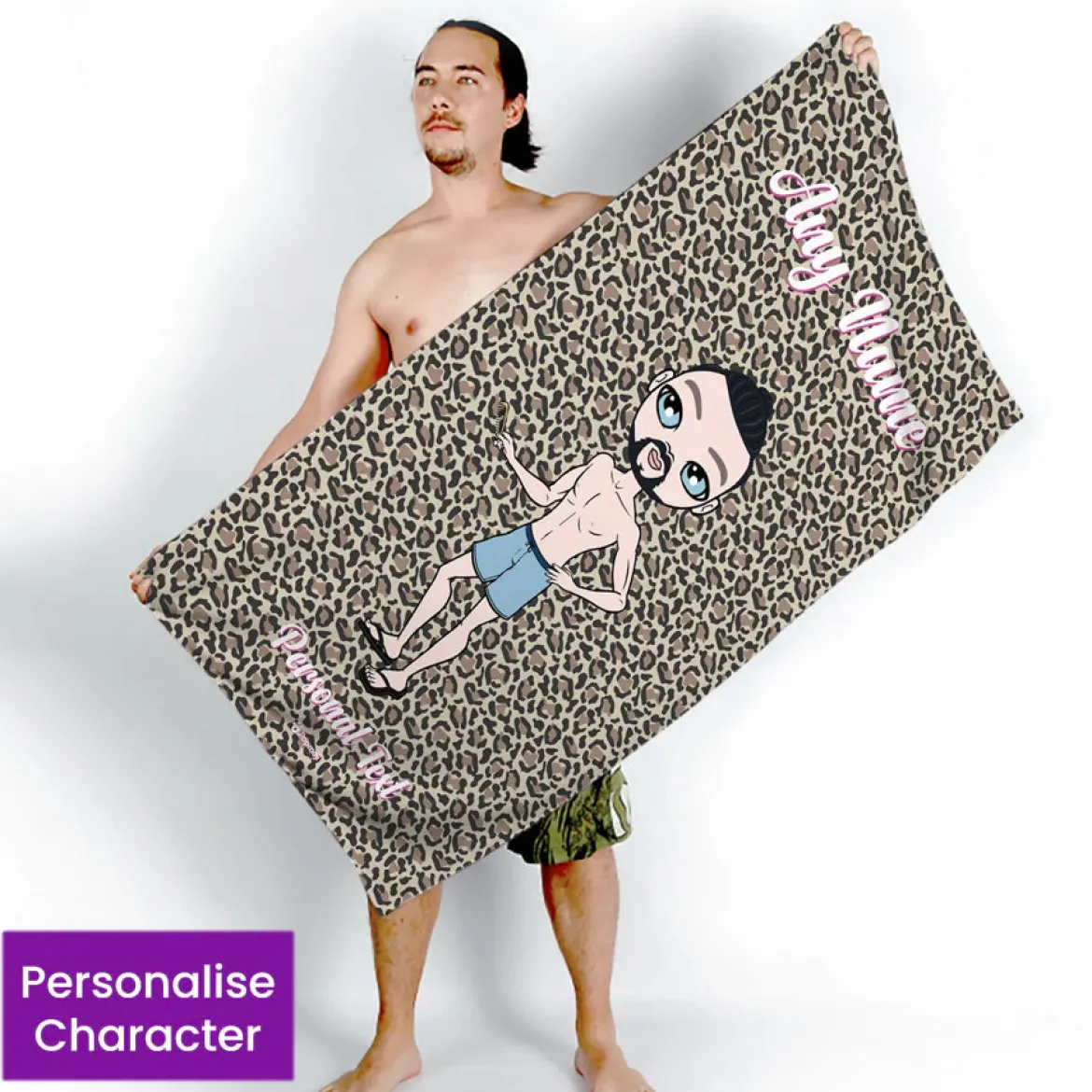ClaireaBella Mens Personalised Beach Towel - Leopard Print