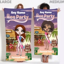 ClaireaBella Womens Personalised Beach Towel - Hen Beach Bar