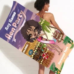ClaireaBella Womens Personalised Beach Towel - Hen Beach Bar