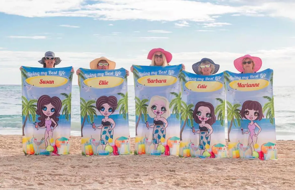 ClaireaBella Womens Personalised Beach Towel - Cocktail Party