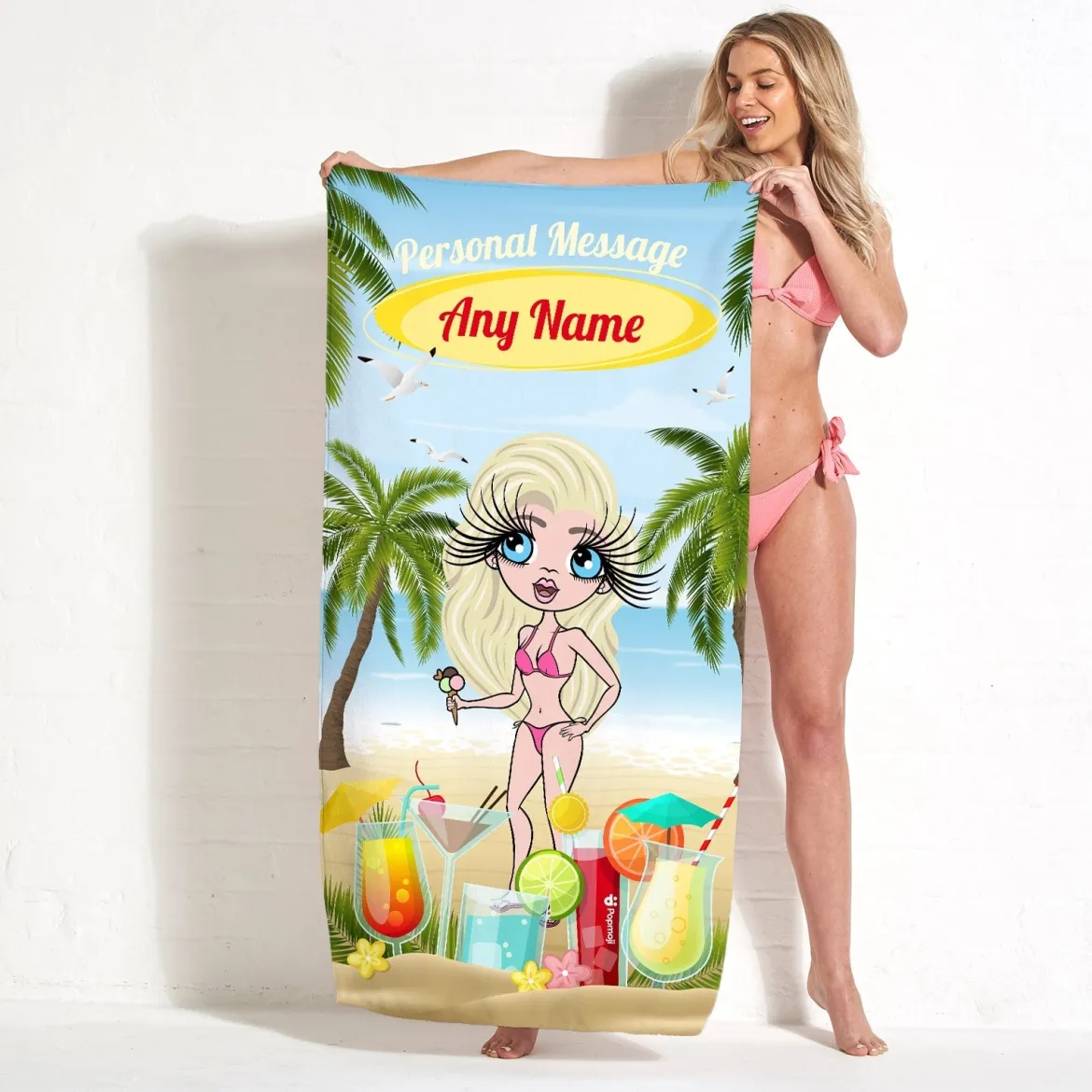 ClaireaBella Womens Personalised Beach Towel - Cocktail Party