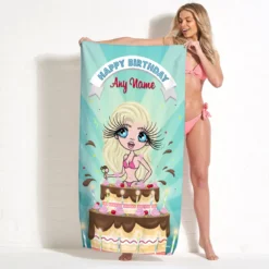 ClaireaBella Womens Personalised Beach Towel - Birthday Cake
