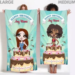 ClaireaBella Womens Personalised Beach Towel - Birthday Cake