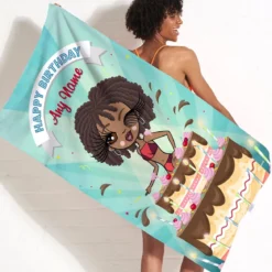 ClaireaBella Womens Personalised Beach Towel - Birthday Cake