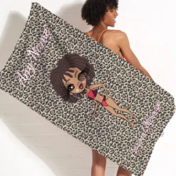 ClaireaBella Womens Personalised Beach Towel - Leopard