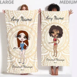 ClaireaBella Womens Personalised Beach Towel - Golden Lace