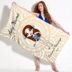 ClaireaBella Womens Personalised Beach Towel - Golden Lace