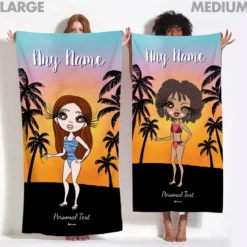 ClaireaBella Womens Personalised Beach Towel - Tropical Sunset