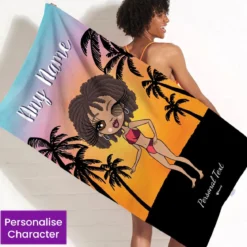 ClaireaBella Womens Personalised Beach Towel - Tropical Sunset