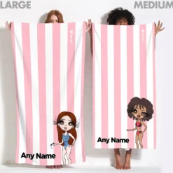 ClaireaBella Womens Personalised Beach Towel - Light Pink Stripe
