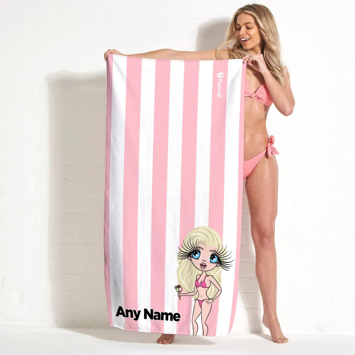 ClaireaBella Womens Personalised Beach Towel - Light Pink Stripe