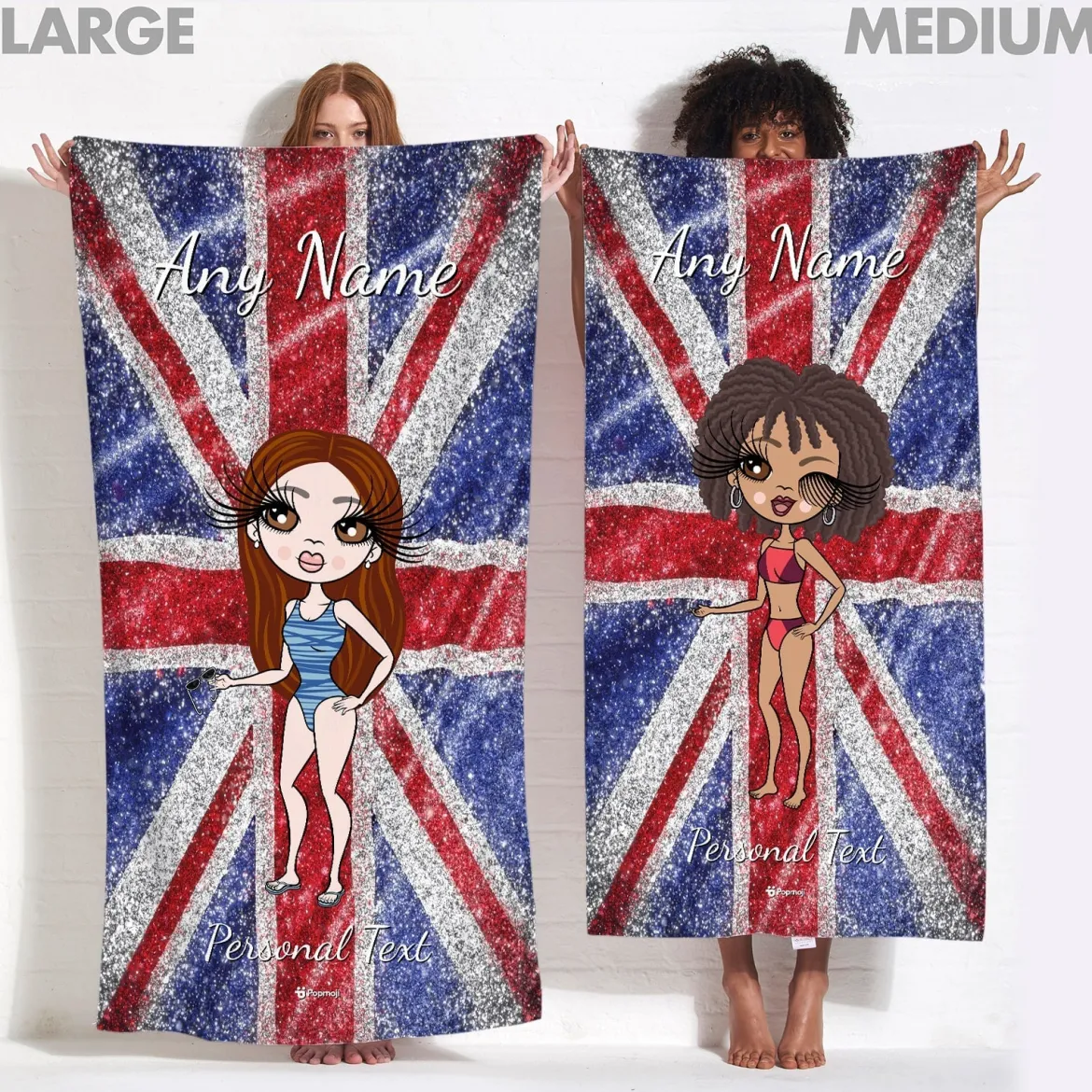 ClaireaBella Womens Personalised Beach Towel - Glitter Effect Union Jack