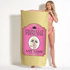 ClaireaBella Womens Personalised Beach Towel - Prosecco Princess