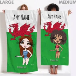ClaireaBella Womens Personalised Beach Towel - Welsh Flag