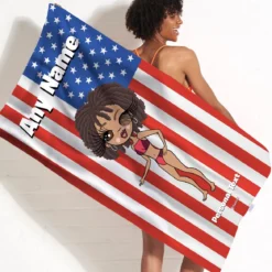 ClaireaBella Womens Personalised Beach Towel - American Flag