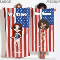 ClaireaBella Womens Personalised Beach Towel - American Flag