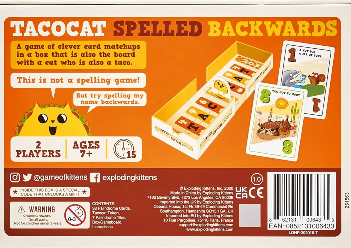 Exploding-Kittens Tacocat Spelled Backwards