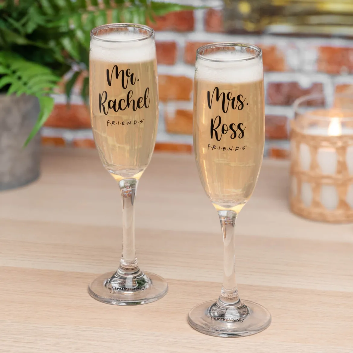 Friends Ross and Rachel Champagne Flutes