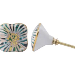 Green and Yellow Ceramic Drawer Pull