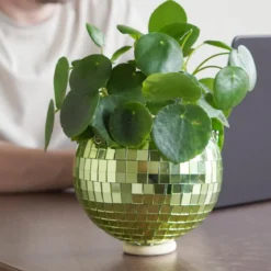 Green Disco Ball Planter