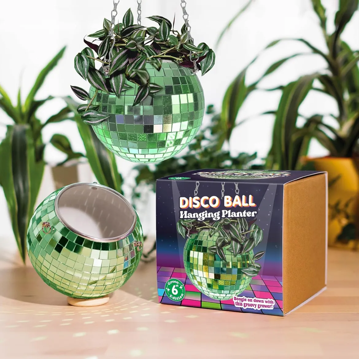 Green Disco Ball Planter